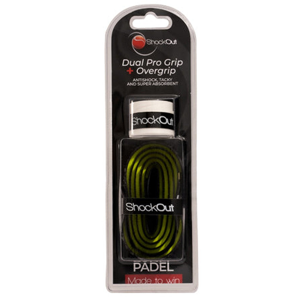 SHOCKOUT DUAL PRO GRIP + OVERGRIP MUSTA/KELTA - Padeltarvikkeet - Boom Padel - Boom!padel